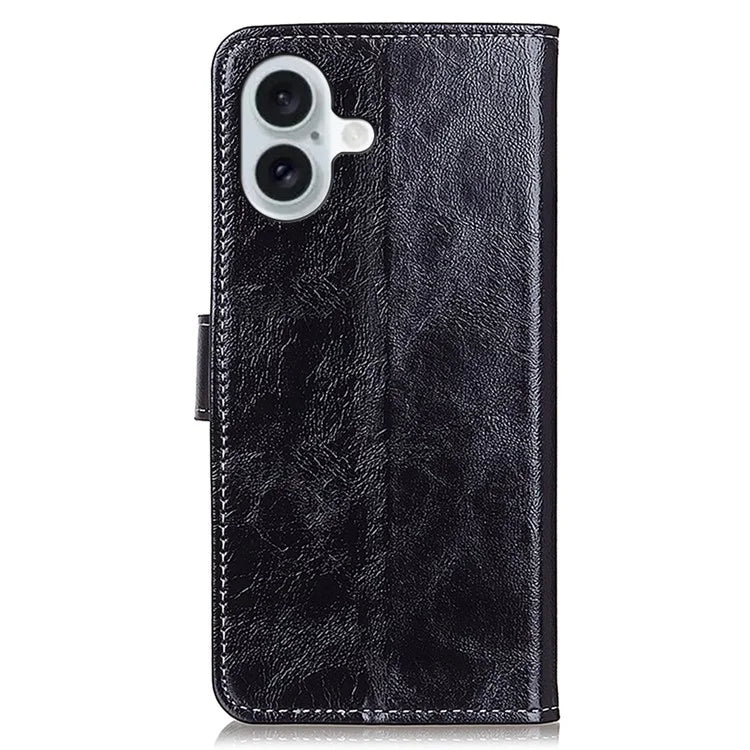 For iPhone 16 Case Retro Crazy Horse Texture Leather Purse Stand Phone Cover