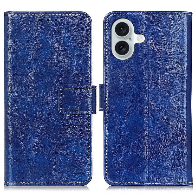 For iPhone 16 Case Retro Crazy Horse Texture Leather Purse Stand Phone Cover