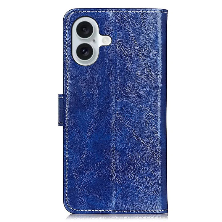 For iPhone 16 Case Retro Crazy Horse Texture Leather Purse Stand Phone Cover