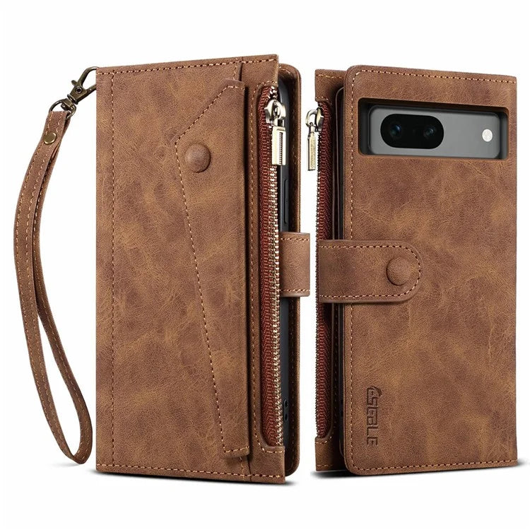 ESEBLE Star Series For Google Pixel 8a Case Zipper PU Leather Phone Cover with Card Slots Wrist Strap