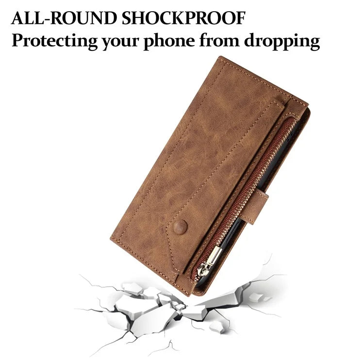 ESEBLE Star Series For Google Pixel 8a Case Zipper PU Leather Phone Cover with Card Slots Wrist Strap