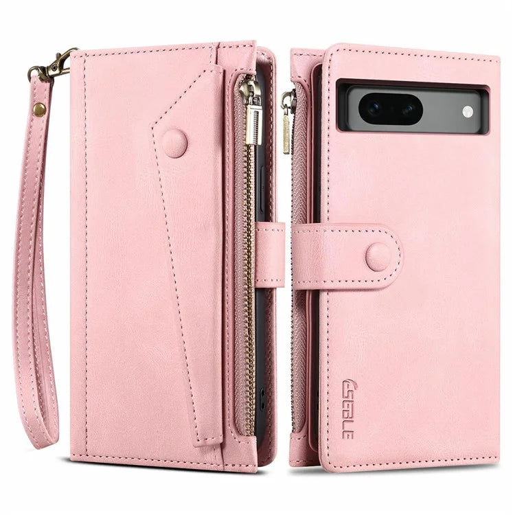 ESEBLE Star Series For Google Pixel 8a Case Zipper PU Leather Phone Cover with Card Slots Wrist Strap