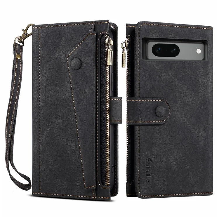 ESEBLE Star Series For Google Pixel 8a Case Zipper PU Leather Phone Cover with Card Slots Wrist Strap