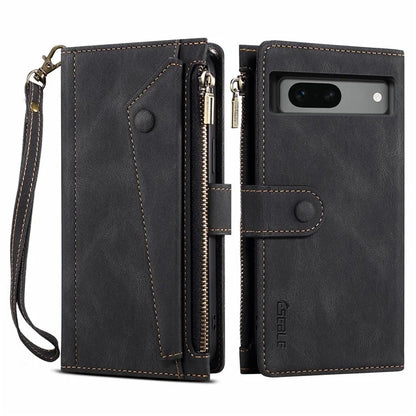 ESEBLE Star Series For Google Pixel 8a Case Zipper PU Leather Phone Cover with Card Slots Wrist Strap