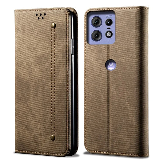 For Motorola Edge 50 Pro 5G Case Leather Jeans Cloth Texture Folio Flip Phone Cover