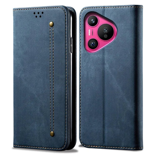 For Huawei Pura 70 Case Leather Wallet Phone Cover Jeans Cloth Texture