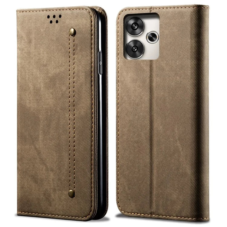 For Xiaomi Redmi Turbo 3 5G / Poco F6 5G Wallet Phone Case Jeans Cloth Texture Leather Flip Cover