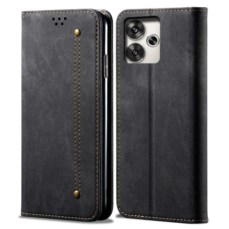 For Xiaomi Redmi Turbo 3 5G / Poco F6 5G Wallet Phone Case Jeans Cloth Texture Leather Flip Cover