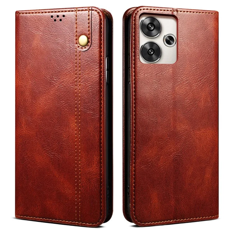 For Xiaomi Redmi Turbo 3 5G / Poco F6 5G Case Viewing Stand Crazy Horse Texture Leather Phone Cover