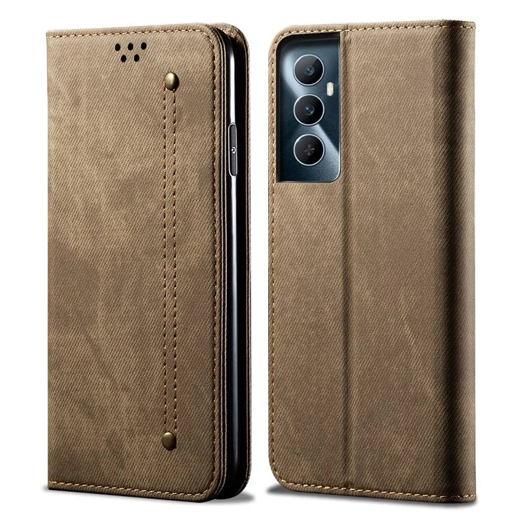 For Realme C65 4G Case Leather Jeans Cloth Texture Folio Flip Phone Cover