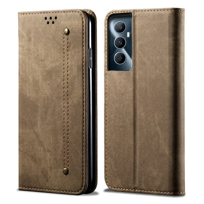 For Realme C65 4G Case Leather Jeans Cloth Texture Folio Flip Phone Cover