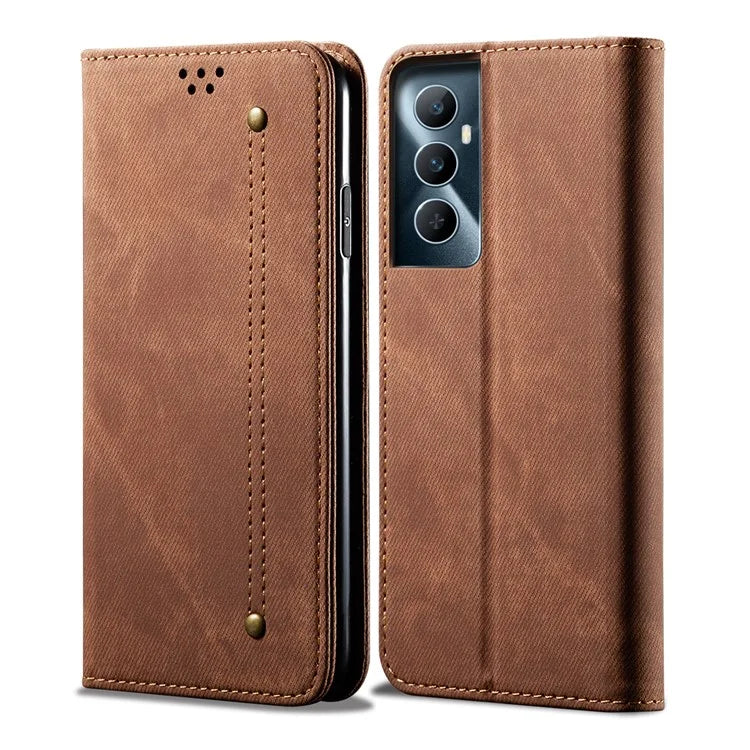 For Realme C65 4G Case Leather Jeans Cloth Texture Folio Flip Phone Cover