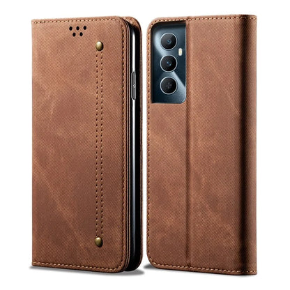 For Realme C65 4G Case Leather Jeans Cloth Texture Folio Flip Phone Cover