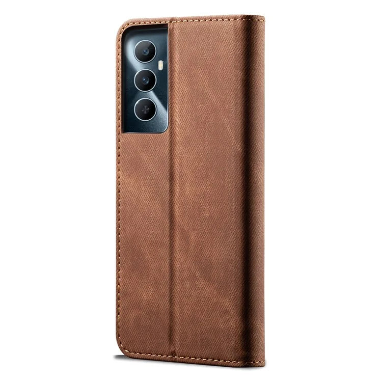 For Realme C65 4G Case Leather Jeans Cloth Texture Folio Flip Phone Cover
