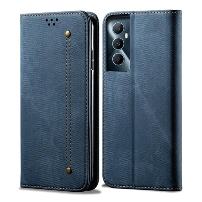 For Realme C65 4G Case Leather Jeans Cloth Texture Folio Flip Phone Cover