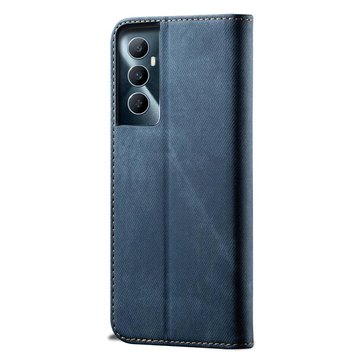 For Realme C65 4G Case Leather Jeans Cloth Texture Folio Flip Phone Cover