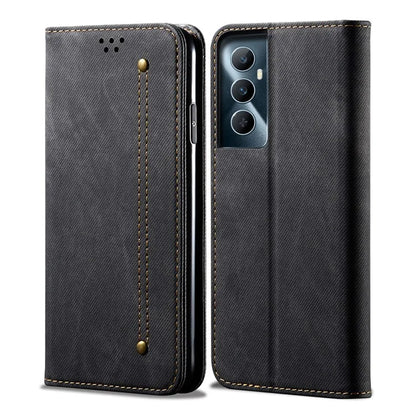 For Realme C65 4G Case Leather Jeans Cloth Texture Folio Flip Phone Cover
