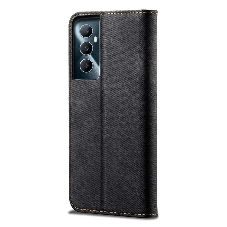For Realme C65 4G Case Leather Jeans Cloth Texture Folio Flip Phone Cover