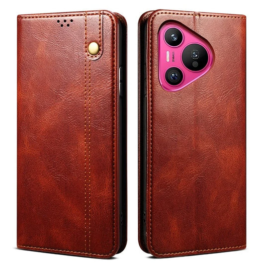 For Huawei Pura 70 Wallet Case Waxy Crazy Horse Texture Leather Stand Phone Cover