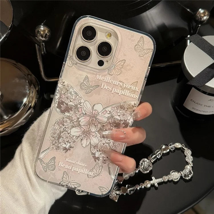 For iPhone 14 Pro Case IMD Butterfly Pattern TPU Phone Cover with Hand Chain