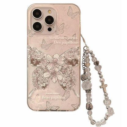 For iPhone 14 Pro Max Case IMD Butterfly Pattern TPU Phone Shell with Hand Strap