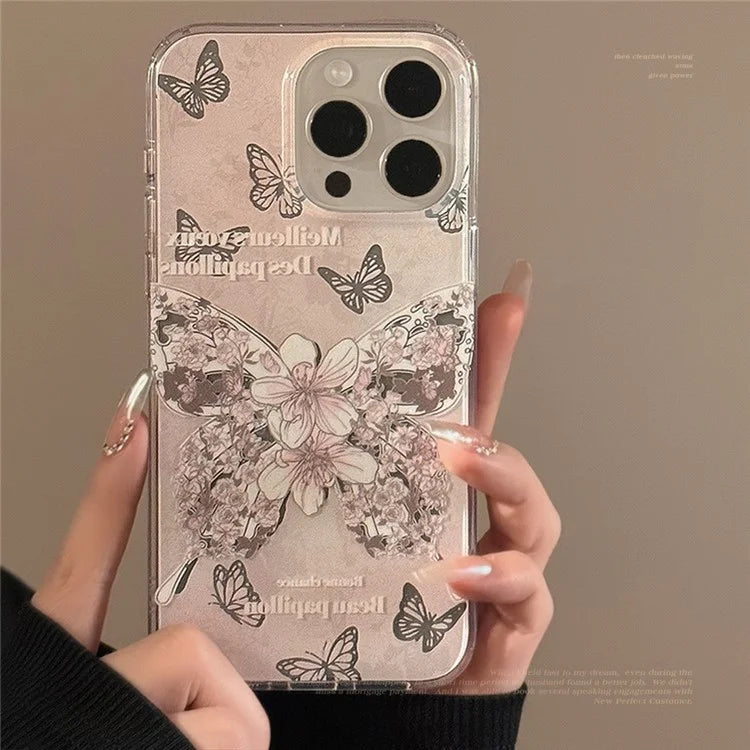 For iPhone 14 Pro Max Case IMD Butterfly Pattern TPU Phone Shell with Hand Strap