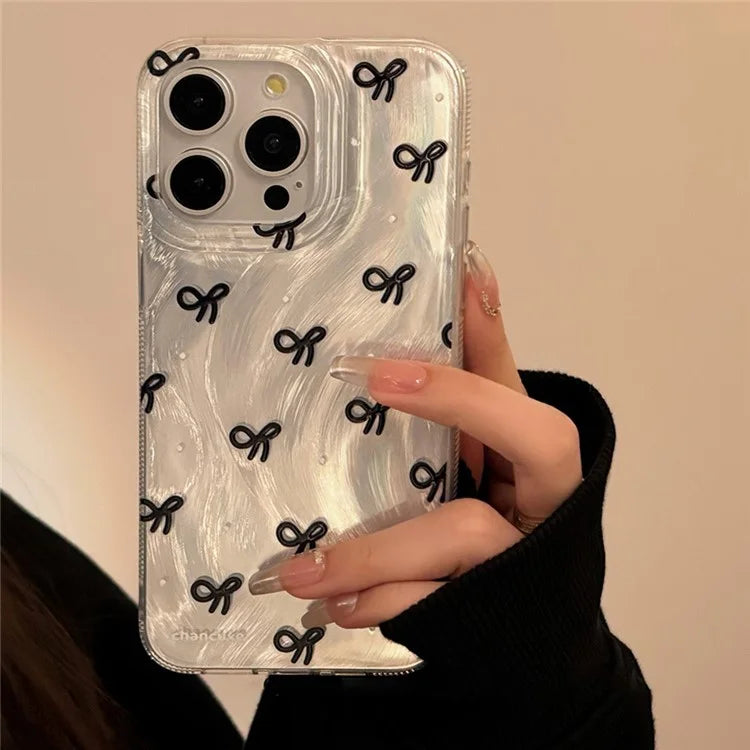 For iPhone 14 Pro Max Case Aesthetic Bow Pattern TPU Phone Cover