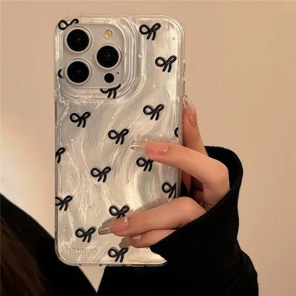 For iPhone 14 Pro Max Case Aesthetic Bow Pattern TPU Phone Cover