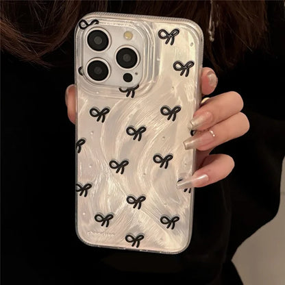 For iPhone 14 Pro Max Case Aesthetic Bow Pattern TPU Phone Cover