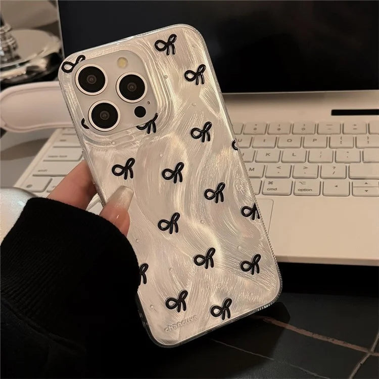 For iPhone 14 Pro Max Case Aesthetic Bow Pattern TPU Phone Cover