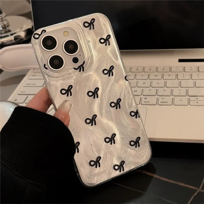 For iPhone 14 Pro Max Case Aesthetic Bow Pattern TPU Phone Cover