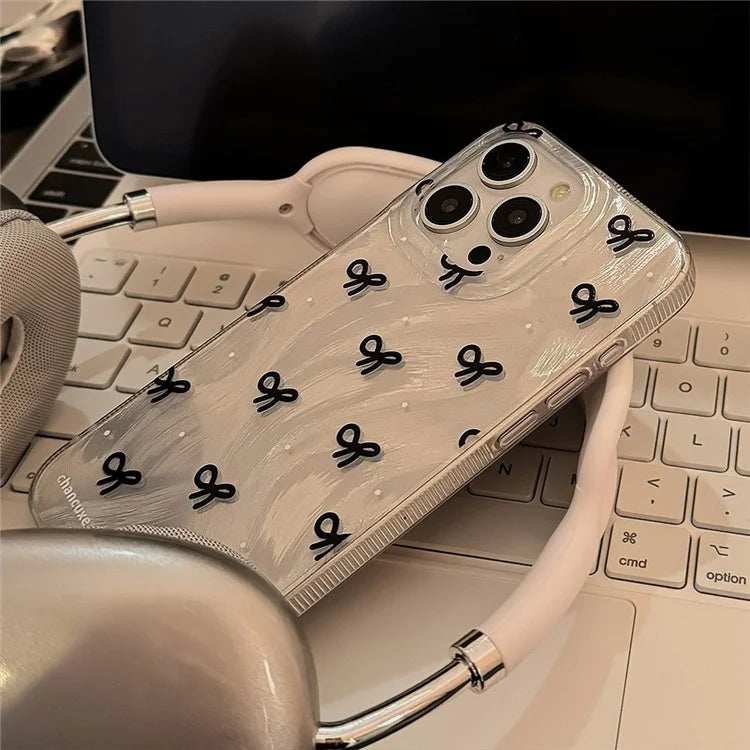 For iPhone 14 Pro Max Case Aesthetic Bow Pattern TPU Phone Cover