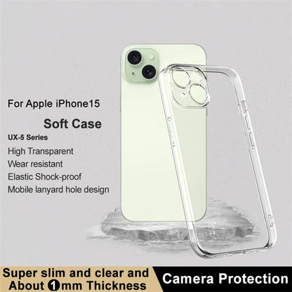 IMAK UX-5 Series for iPhone 15 Case Slim Fit Crystal Clear TPU Phone Cover