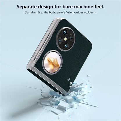 For Huawei Pocket 2 Case Leather+PC Hinge Protection Phone Cover with Clear Matte Edge