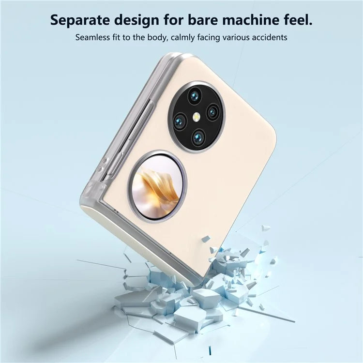 For Huawei Pocket 2 Case Leather+PC Hinge Protection Phone Cover with Clear Matte Edge