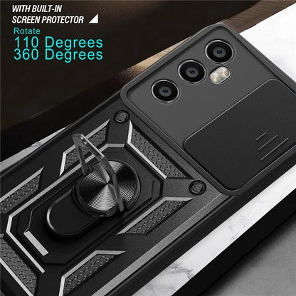 For Realme C65 4G Case PC+TPU Kickstand Phone Protector with Slide Camera Cover