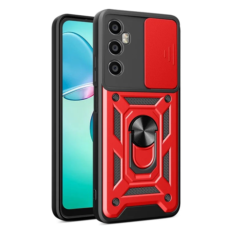 For Realme C65 4G Case PC+TPU Kickstand Phone Protector with Slide Camera Cover