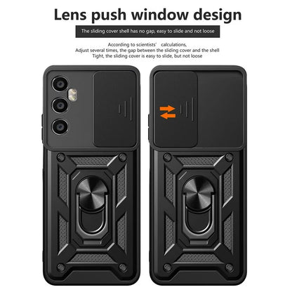 For Realme C65 4G Case PC+TPU Kickstand Phone Protector with Slide Camera Cover
