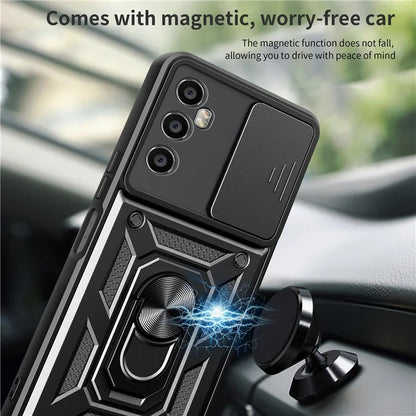 For Realme C65 4G Case PC+TPU Kickstand Phone Protector with Slide Camera Cover