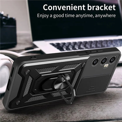 For Realme C65 4G Case PC+TPU Kickstand Phone Protector with Slide Camera Cover