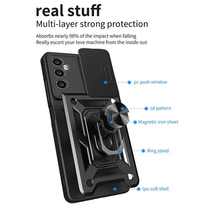 For Realme C65 4G Case PC+TPU Kickstand Phone Protector with Slide Camera Cover