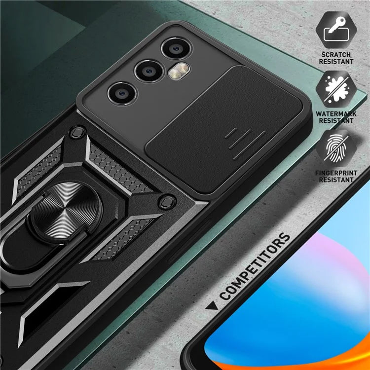 For Realme C65 4G Case PC+TPU Kickstand Phone Protector with Slide Camera Cover