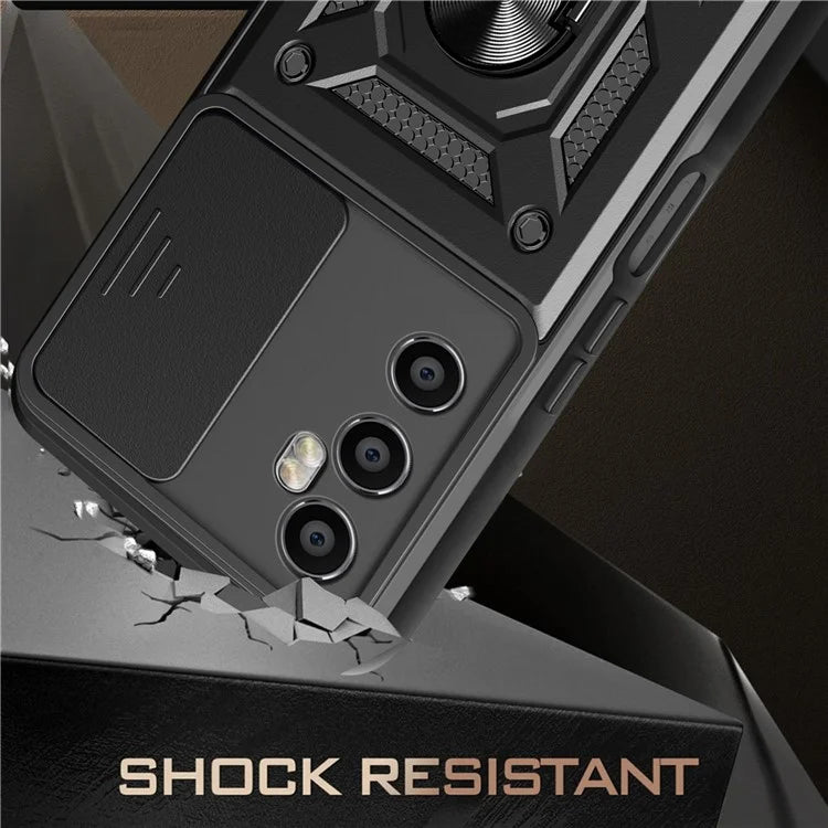 For Realme C65 4G Case PC+TPU Kickstand Phone Protector with Slide Camera Cover