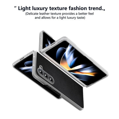 For Samsung Galaxy Z Fold5 5G Case Clear Matte Edge Leather+PC Folding Phone Cover