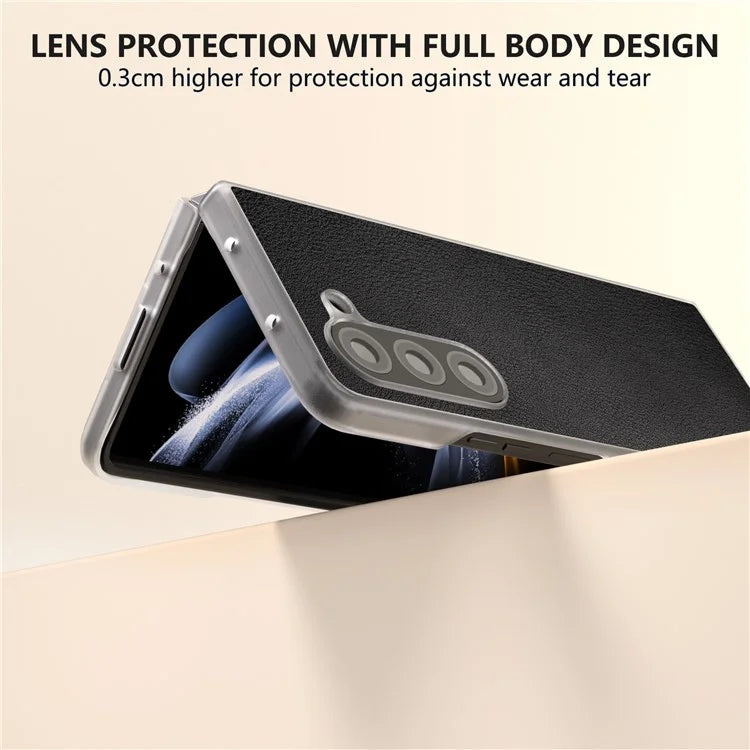 For Samsung Galaxy Z Fold5 5G Case Clear Matte Edge Leather+PC Folding Phone Cover