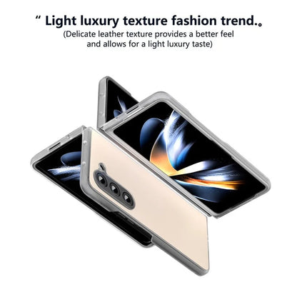 For Samsung Galaxy Z Fold5 5G Case Clear Matte Edge Leather+PC Folding Phone Cover