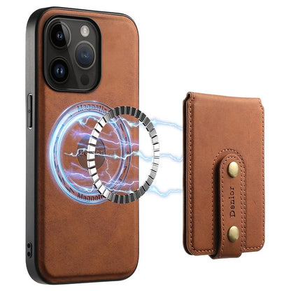 DENIOR D14 For iPhone 14 Pro Case Retro Leather Coated PC+TPU Kickstand Phone Cover Magnetic Detachable