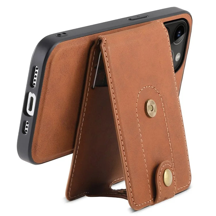 DENIOR D14 For iPhone 14 Pro Case Retro Leather Coated PC+TPU Kickstand Phone Cover Magnetic Detachable