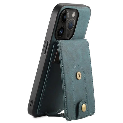 DENIOR D14 For iPhone 14 Pro Case Retro Leather Coated PC+TPU Kickstand Phone Cover Magnetic Detachable