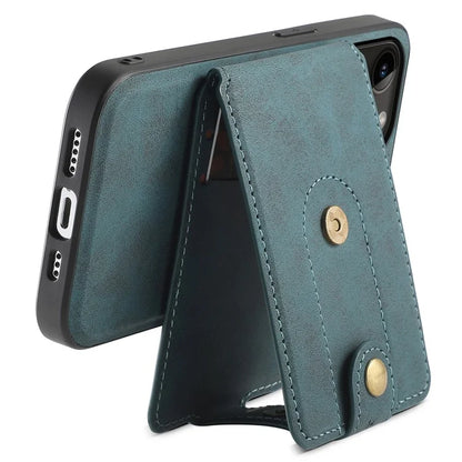 DENIOR D14 For iPhone 14 Pro Case Retro Leather Coated PC+TPU Kickstand Phone Cover Magnetic Detachable
